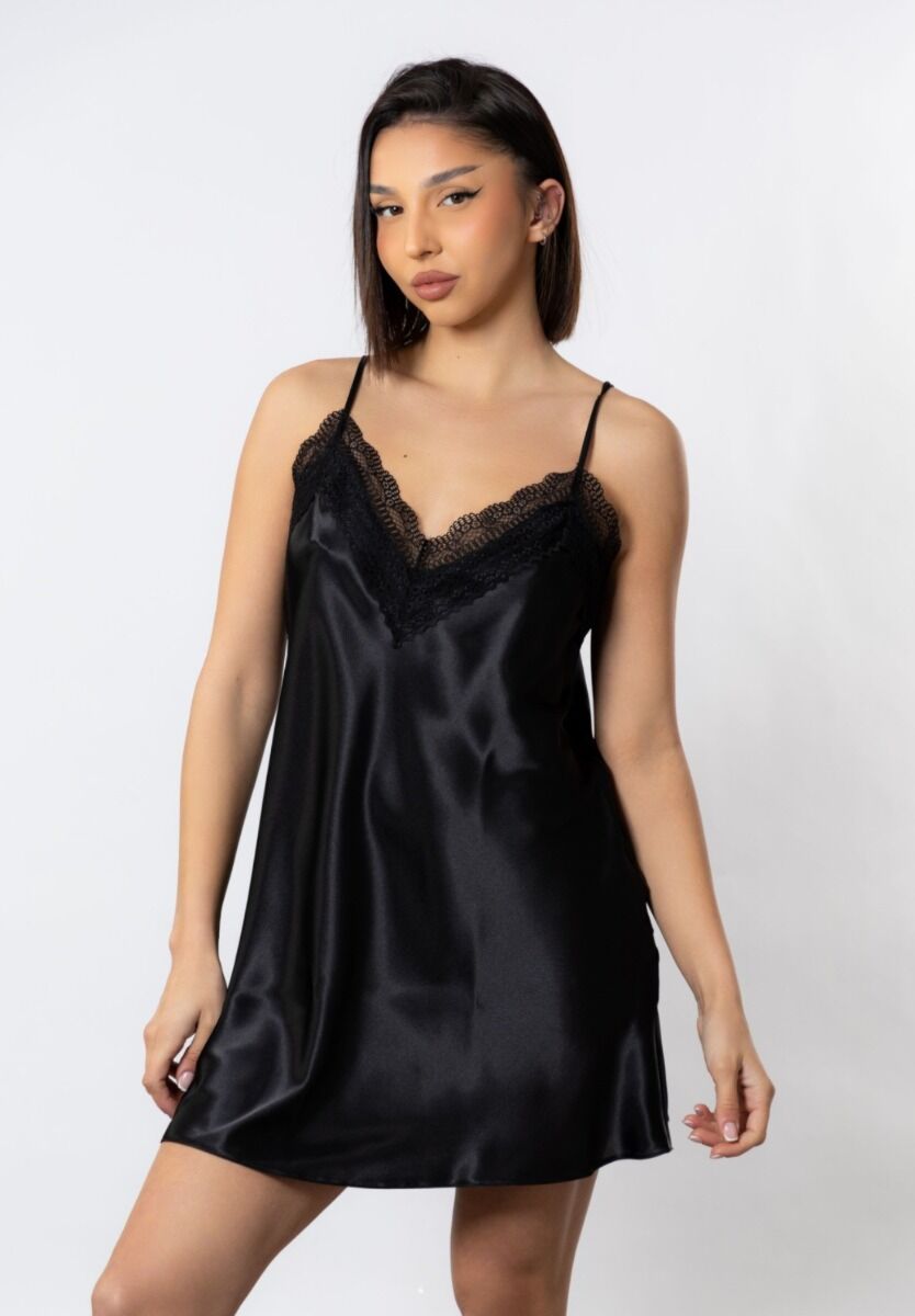 Νυχτικό σατέν Babydoll Cottonhill Lace Black