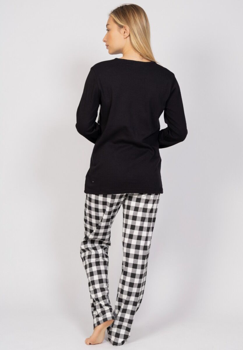 Πιτζάμα γυναικεία καρό Black & White Cherry
