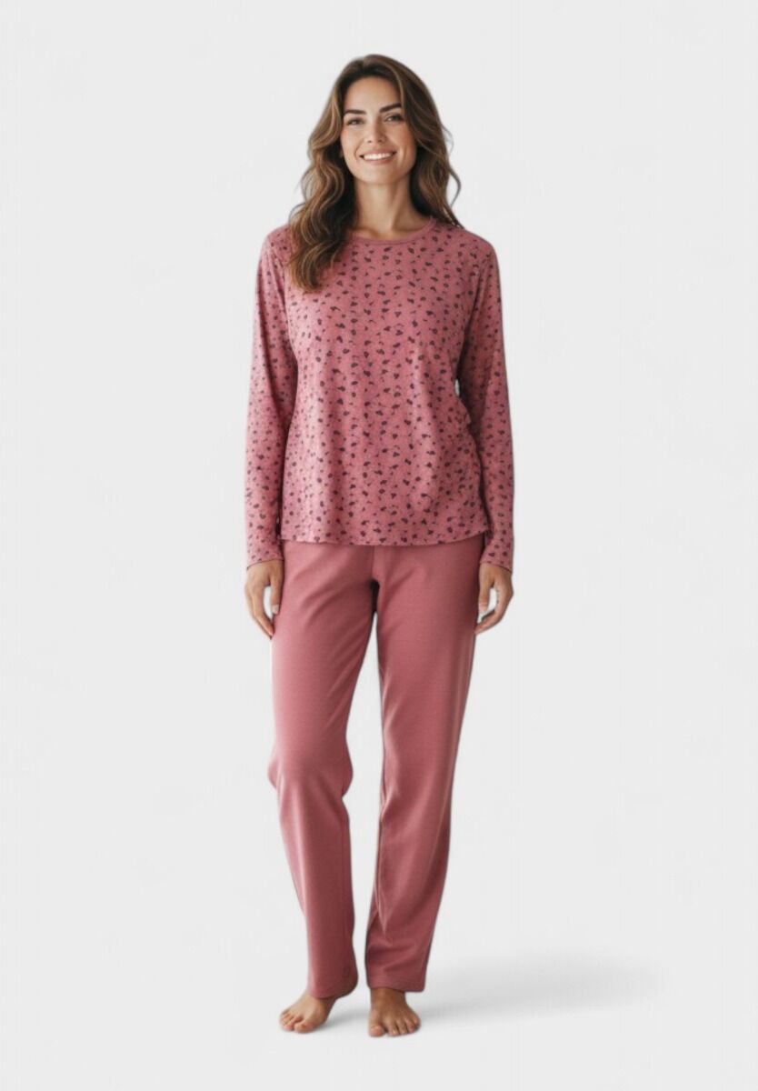 Γυναικεία πιτζάμα fleece Pink Blossom 70% βαμβάκι 30% πολυεστέρας
