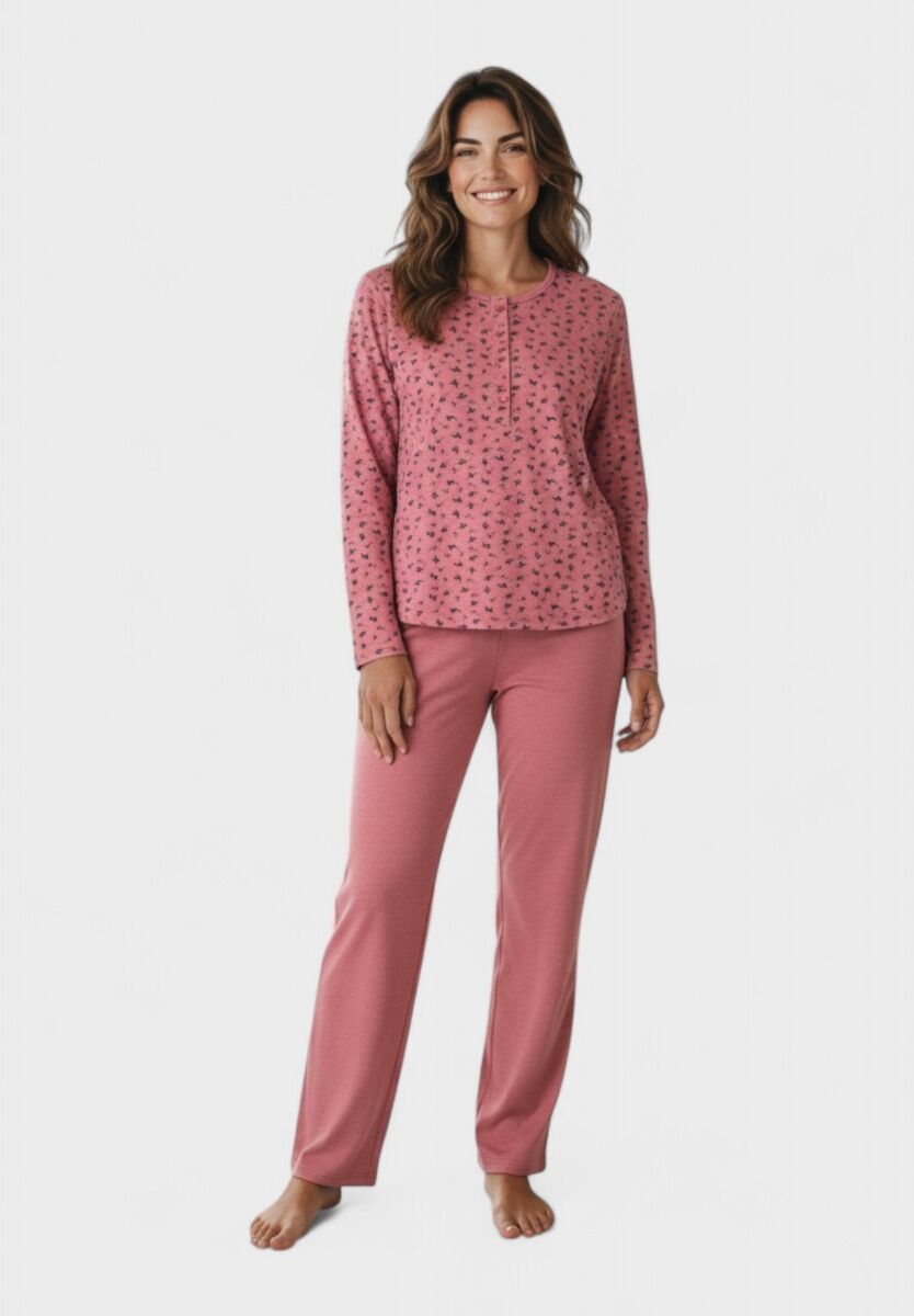 Γυναικεία πιτζάμα fleece Pink Blossom 70% βαμβάκι 30% πολυεστέρας