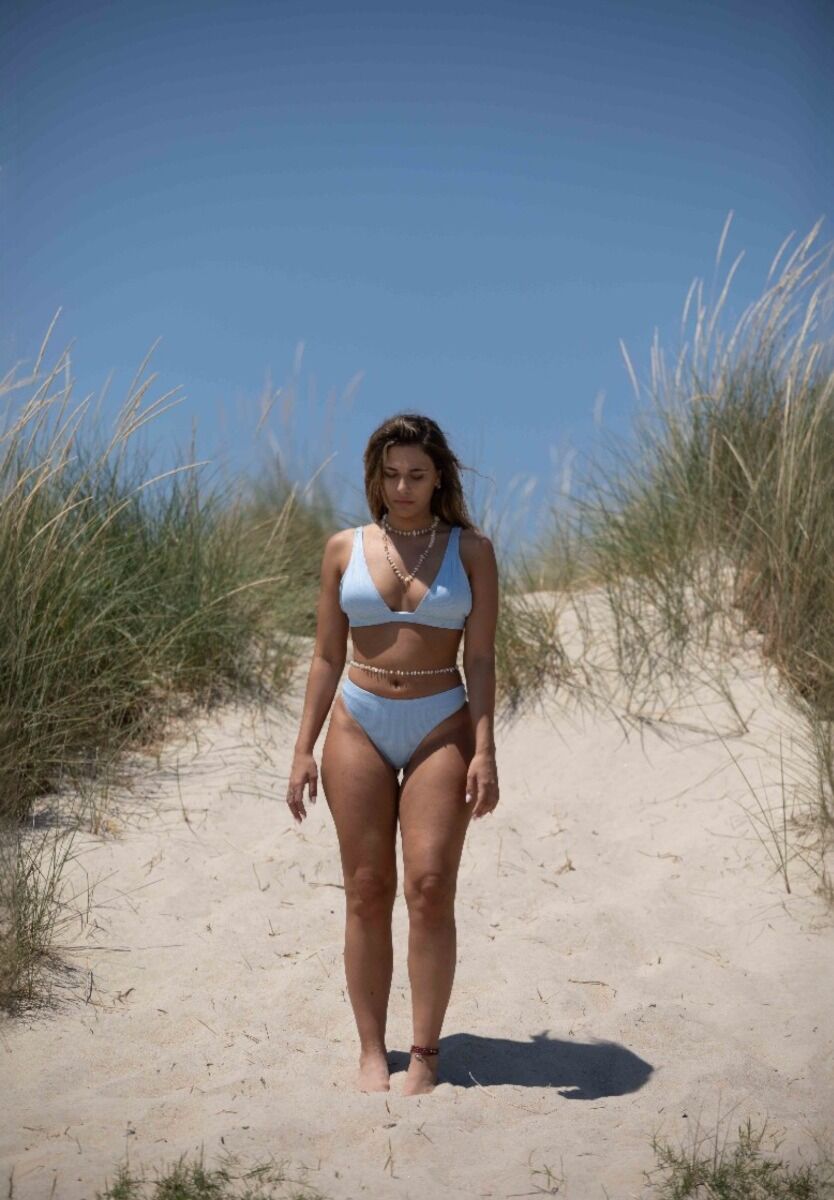 Μαγιό γυναικείο Bikini Set – Τριγωνικό Top Rib & Ψηλόμεσο Light Blue