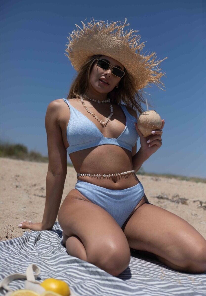 Μαγιό γυναικείο Bikini Set – Τριγωνικό Top Rib & Ψηλόμεσο Light Blue
