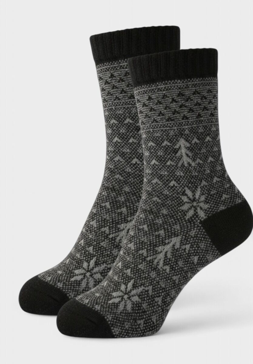 Γυναικεία μάλλινη κάλτσα Pro Socks Arctic Night μαύρο γκρι με χειμερινό μοτίβο