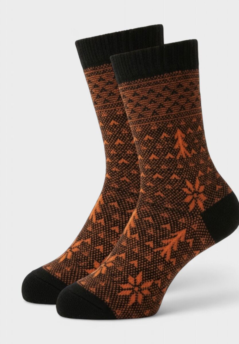 Γυναικεία μάλλινη κάλτσα Pro Socks Nordic Flame με πορτοκαλί και μαύρο σχέδιο