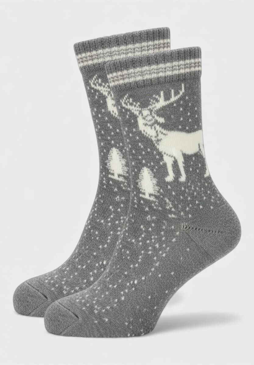 Γυναικείες μάλλινες κάλτσες Pro Socks Cozy Reindeer σε γκρι χρώμα με σχέδιο ελάφι