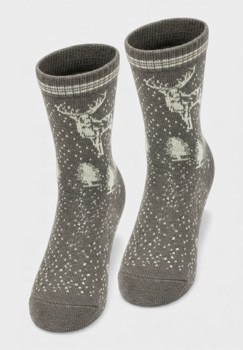 Γυναικεία μάλλινη κάλτσα Pro Socks Grey Forest Deer μολυβί