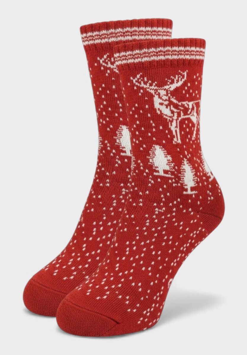 Γυναικεία μάλλινη κόκκινη κάλτσα Pro Socks με χριστουγεννιάτικο μοτίβο ταράνδου