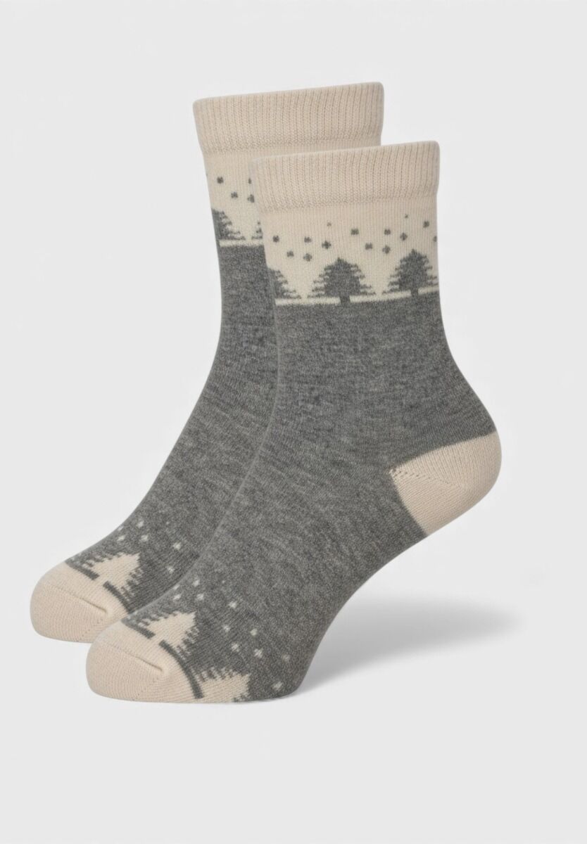 Pro Socks Snowy Pines Γυναικεία Μάλλινη Κάλτσα Γκρι/Εκρού | Ζεστή & Άνετη