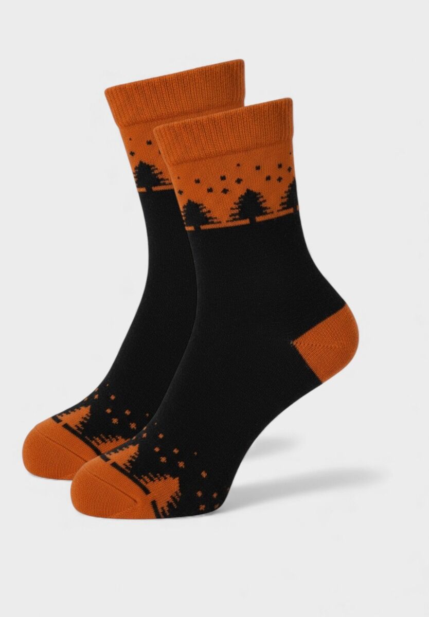 Γυναικεία μάλλινη κάλτσα Pro Socks Autumn Spark μαύρο πορτοκαλί – μπροστινή όψη