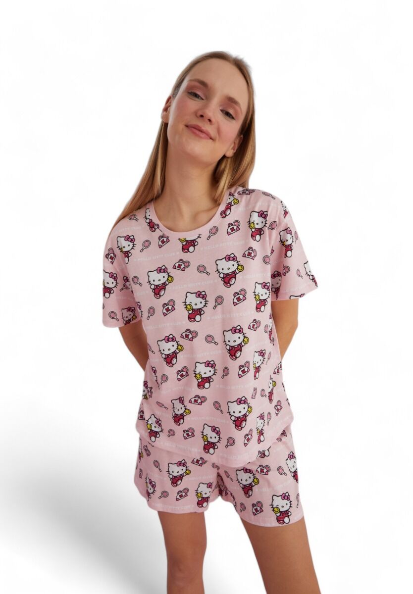 Πιτζάμα γυναικεία με σορτσάκι Hello Kitty Pink