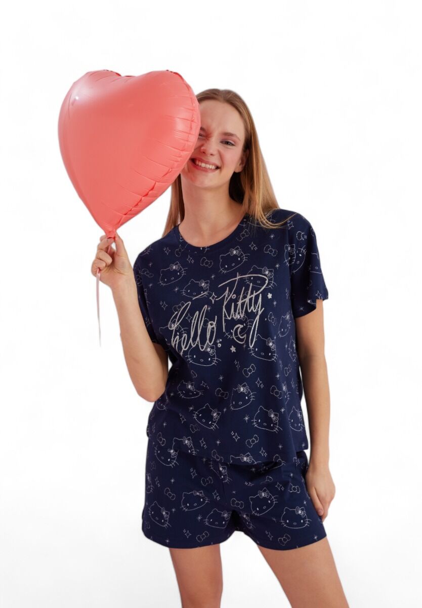 Πιτζάμα γυναικεία με σορτσάκι Hello Kitty Good Night Blue