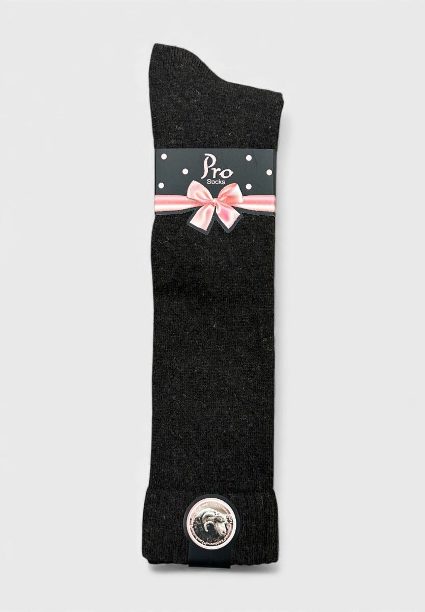 Γυναικεία μάλλινη κάλτσα Pro Socks καφέ μέχρι το γόνατο – flat lay