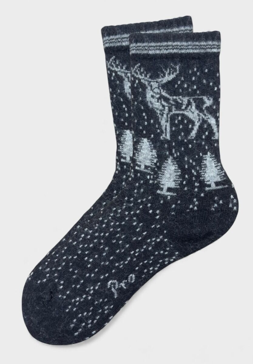 Γυναικεία μάλλινη κάλτσα Pro Socks ανθρακί με σχέδιο ελάφι