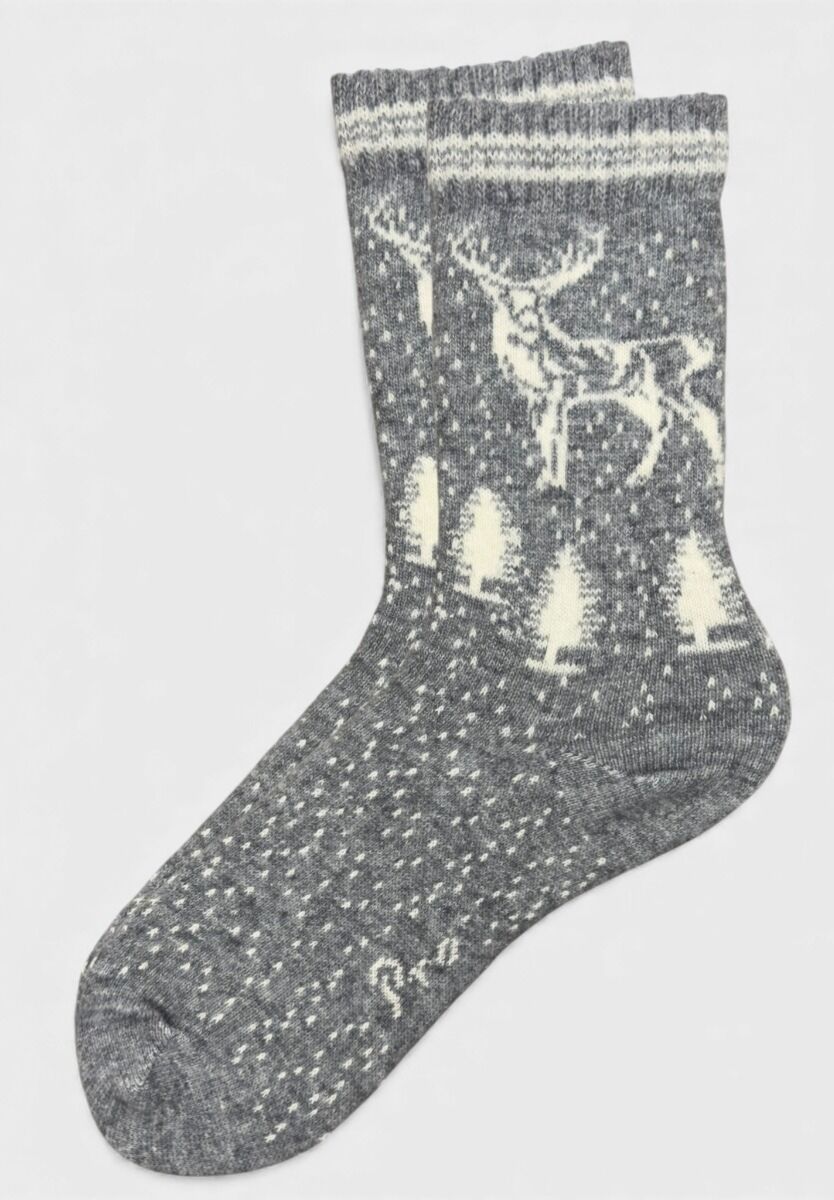 Γυναικείες μάλλινες κάλτσες Pro Socks Cozy Reindeer σε γκρι χρώμα με σχέδιο ελάφι