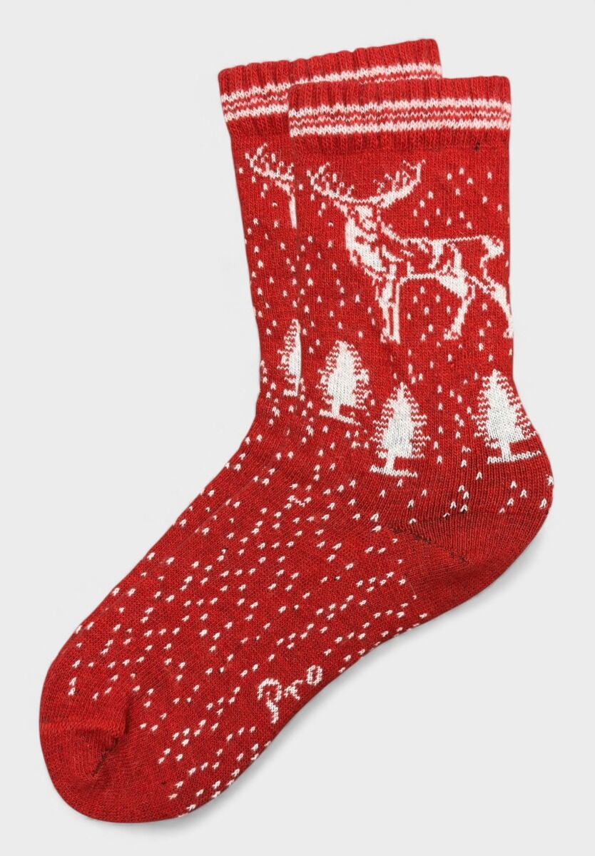 Γυναικεία μάλλινη κόκκινη κάλτσα Pro Socks με χριστουγεννιάτικο μοτίβο ταράνδου