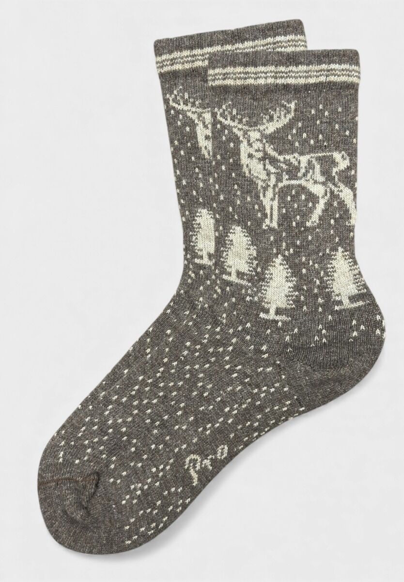 Γυναικεία μάλλινη κάλτσα Pro Socks Grey Forest Deer μολυβί