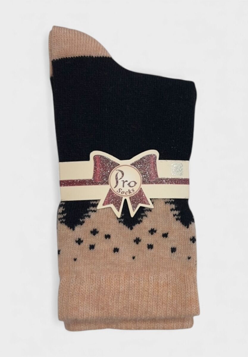 Pro Socks Winter Glow Black-Beige – Γυναικεία Μάλλινη Κάλτσα
