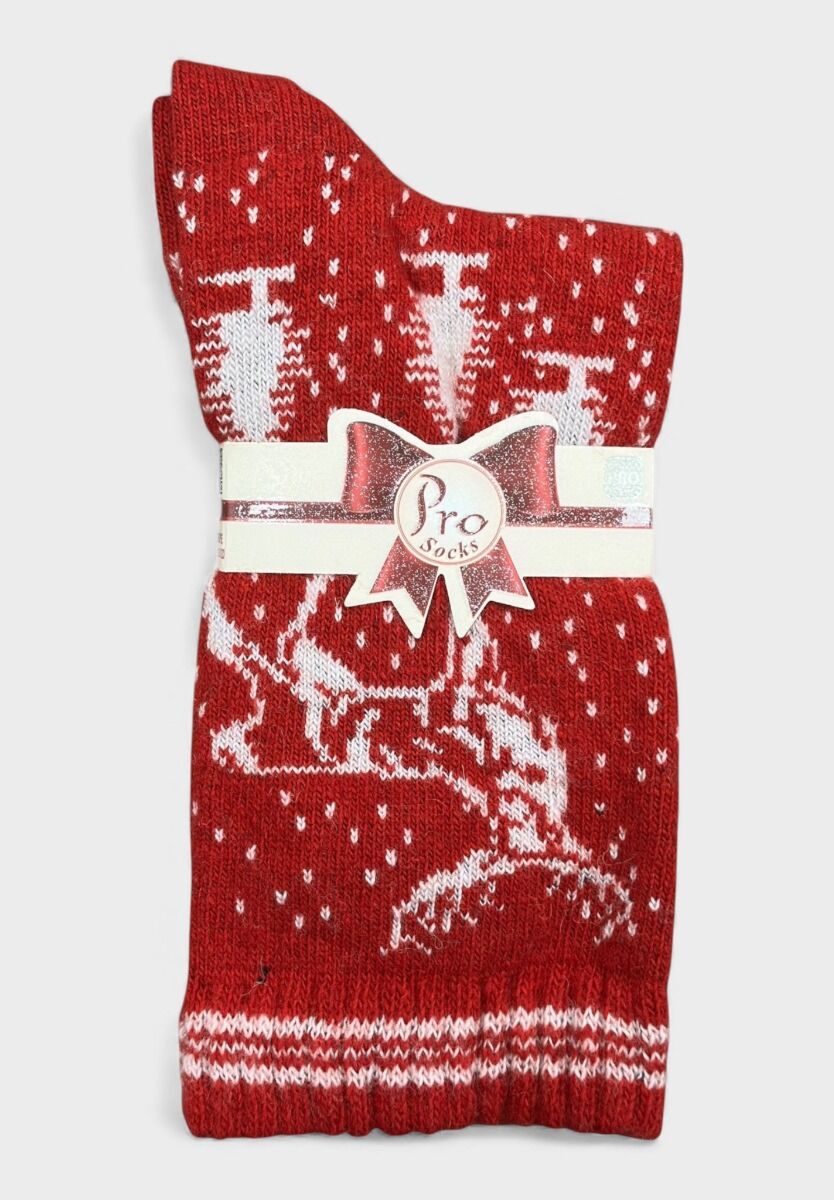 Γυναικεία μάλλινη κόκκινη κάλτσα Pro Socks με χριστουγεννιάτικο μοτίβο ταράνδου