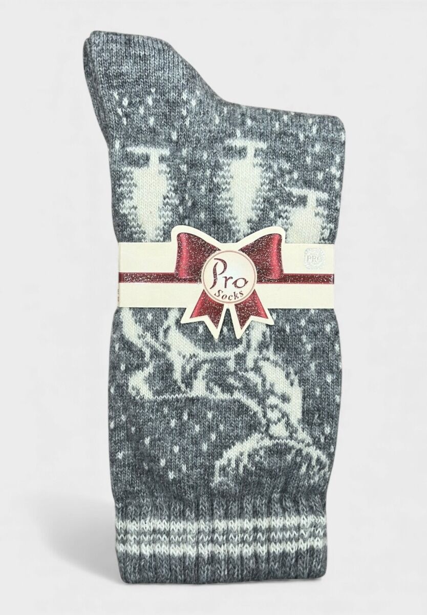 Γυναικείες μάλλινες κάλτσες Pro Socks Cozy Reindeer σε γκρι χρώμα με σχέδιο ελάφι