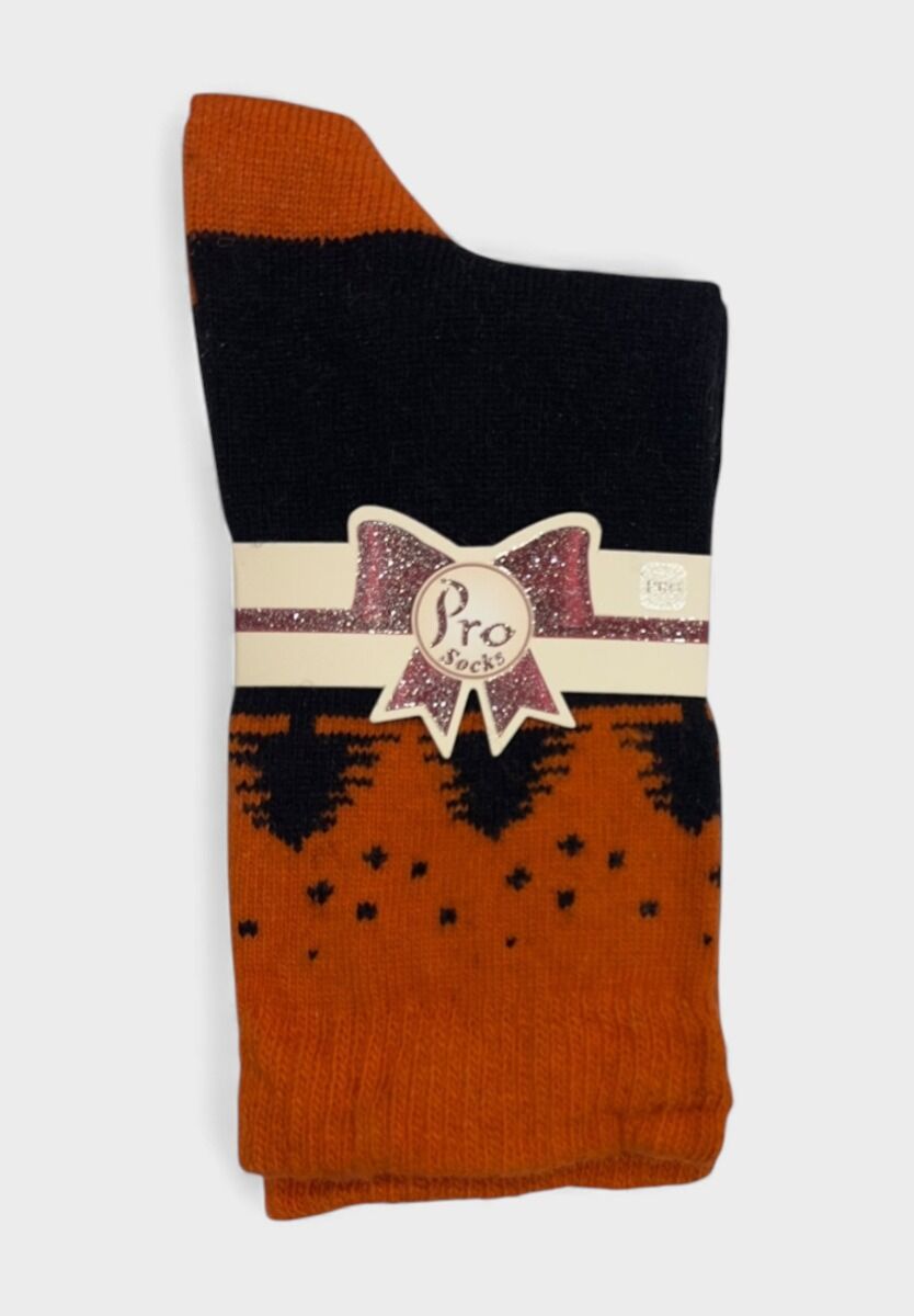 Γυναικεία μάλλινη κάλτσα Pro Socks Autumn Spark μαύρο πορτοκαλί – μπροστινή όψη
