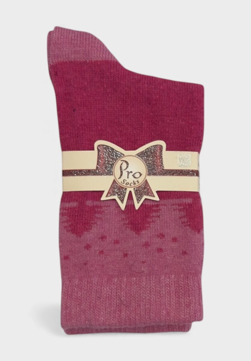 Γυναικεία μάλλινη κάλτσα Pro Socks σε ροζ-κερασί χρώμα με χειμωνιάτικο μοτίβο