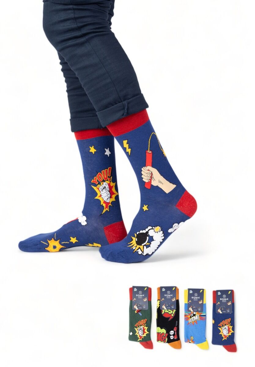 Κάλτσες ανδρικές βαμβακερές Soma Socks Pop Art II σε κουτάκι 4 τεμαχίων