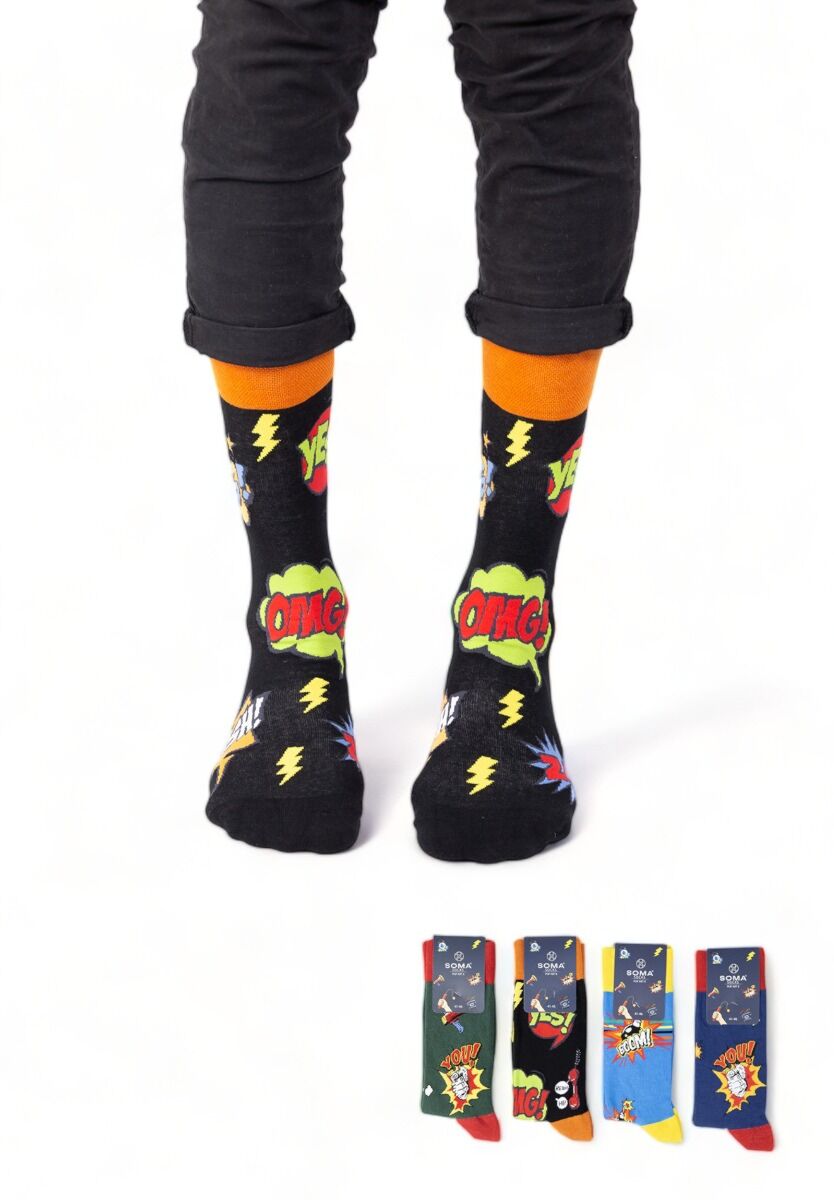 Κάλτσες ανδρικές βαμβακερές Soma Socks Pop Art II σε κουτάκι 4 τεμαχίων