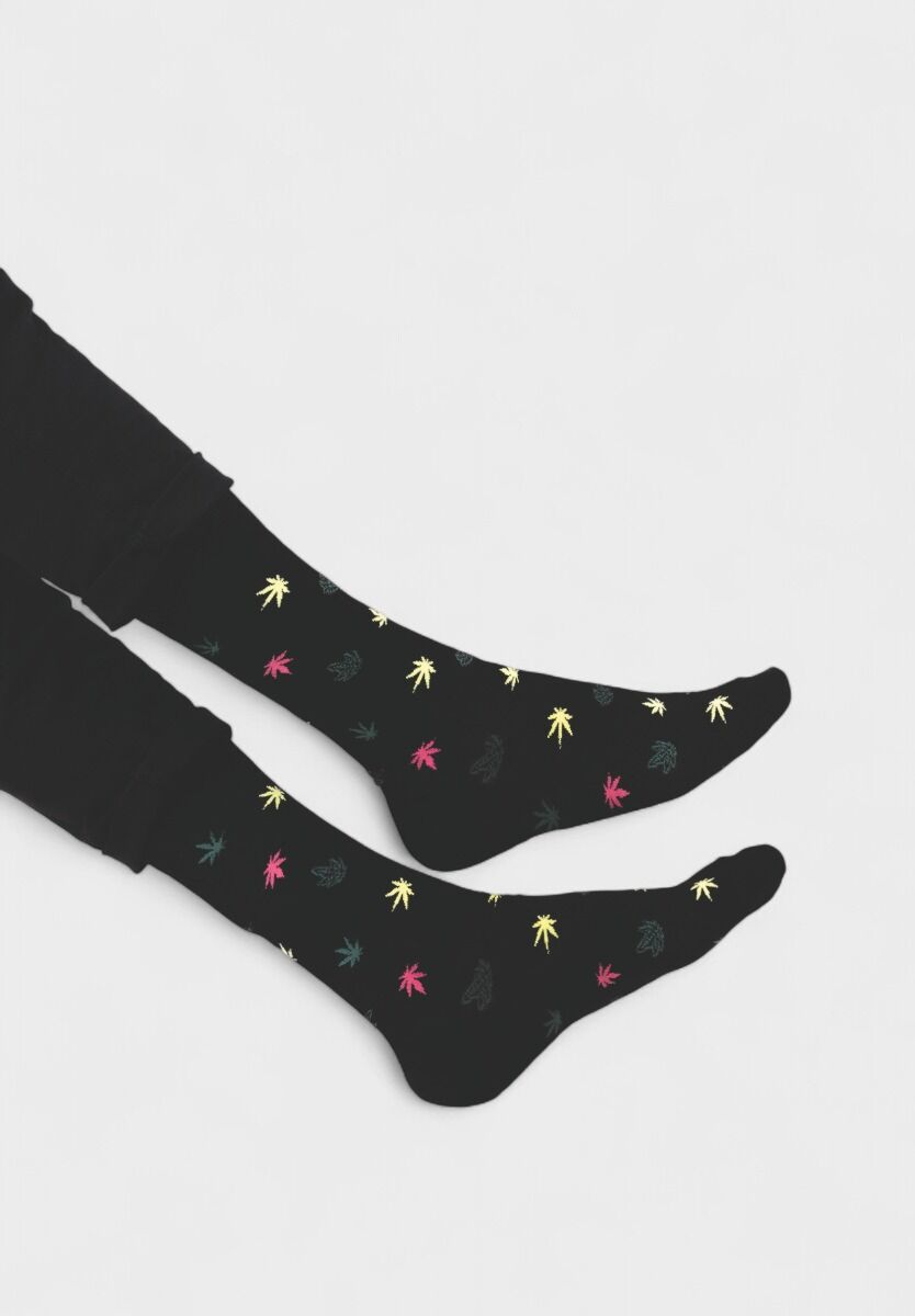 Ανδρική κάλτσα Soma Socks One Love μαύρη με πολύχρωμα φύλλα