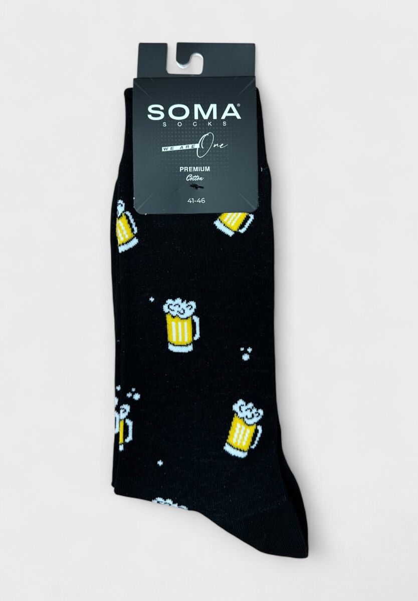 Ανδρική κάλτσα Soma Socks Drink Beer μαύρη με σχέδιο μπύρες