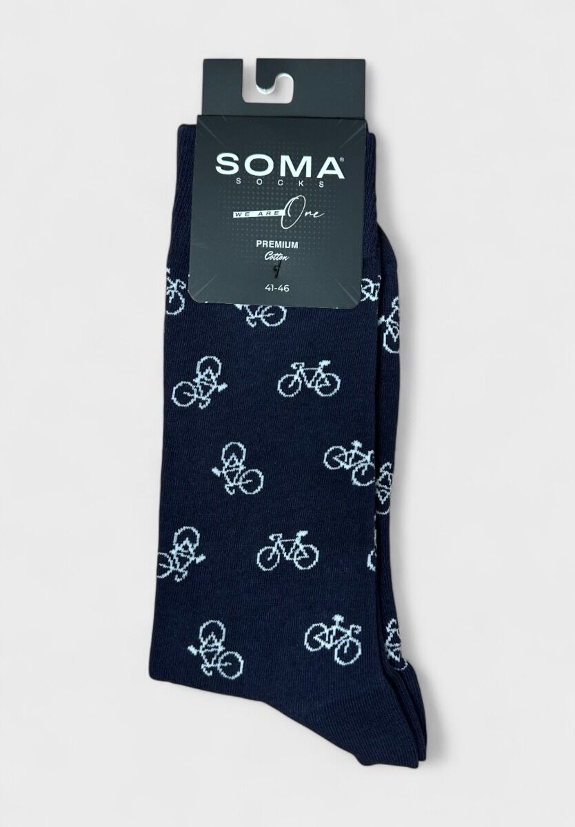 Ανδρική κάλτσα Soma Socks Bicycle με σχέδιο ποδήλατο σε μπλε φόντο