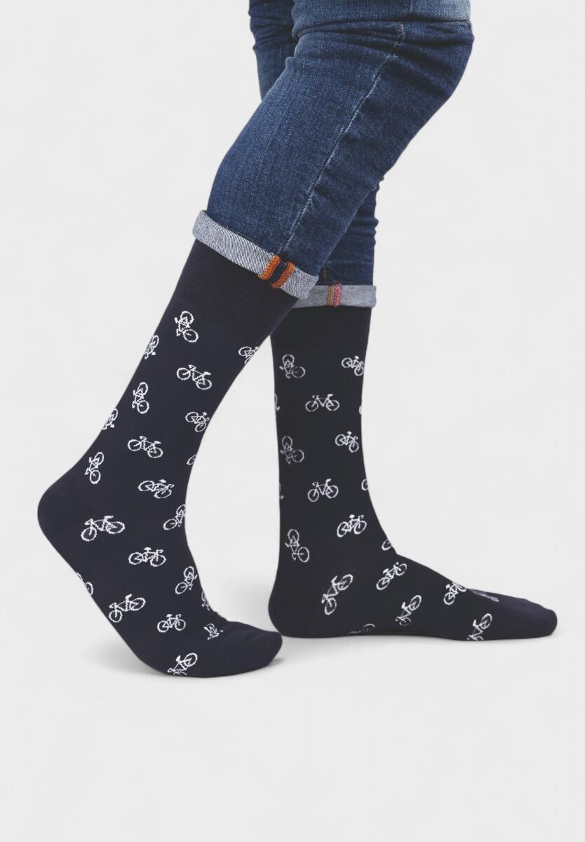 Ανδρική κάλτσα Soma Socks Bicycle με σχέδιο ποδήλατο σε μπλε φόντο