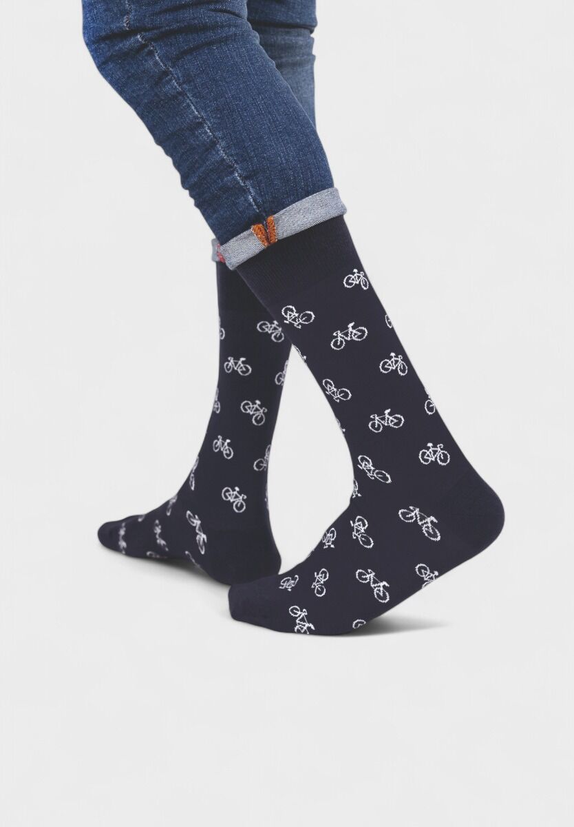 Ανδρική κάλτσα Soma Socks Bicycle με σχέδιο ποδήλατο σε μπλε φόντο