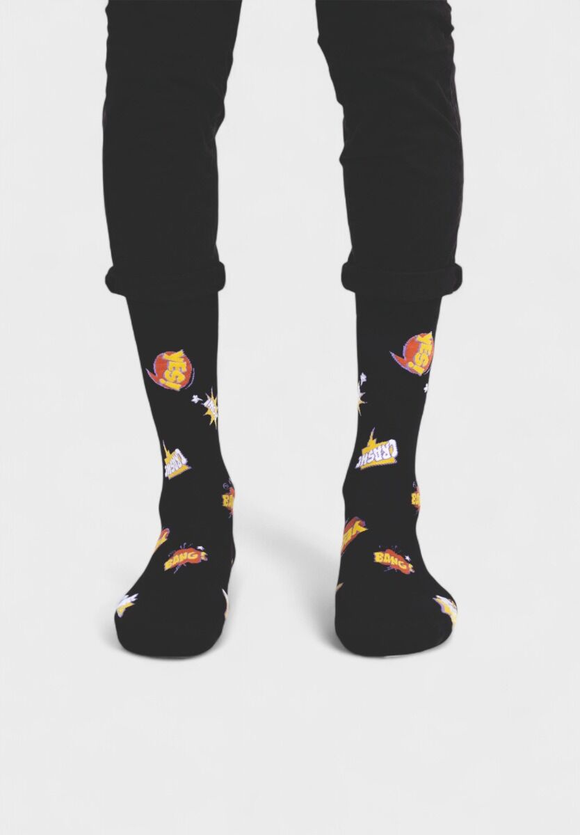Ανδρική κάλτσα Soma Socks “Yes” μαύρη με πολύχρωμο κόμικ σχέδιο