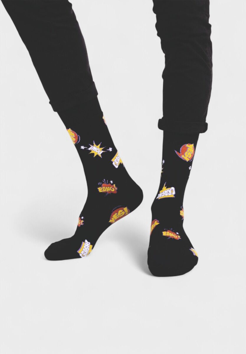 Ανδρική κάλτσα Soma Socks “Yes” μαύρη με πολύχρωμο κόμικ σχέδιο