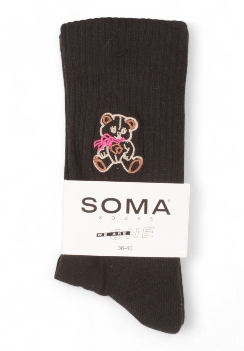 Κάλτσες γυναικείες Rib με κέντημα Soma Teddy