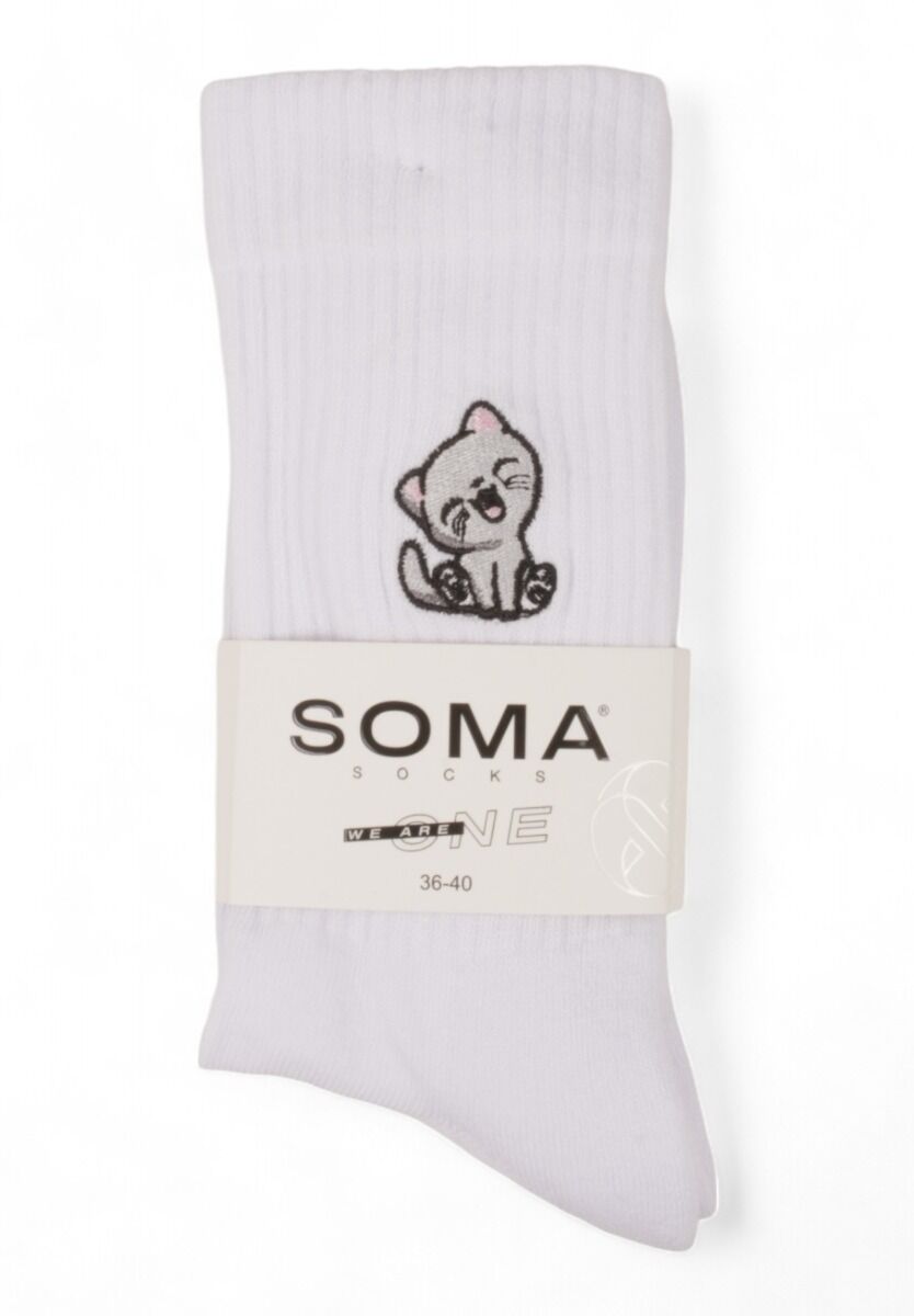 Κάλτσες γυναικείες Rib με κέντημα Soma Cat