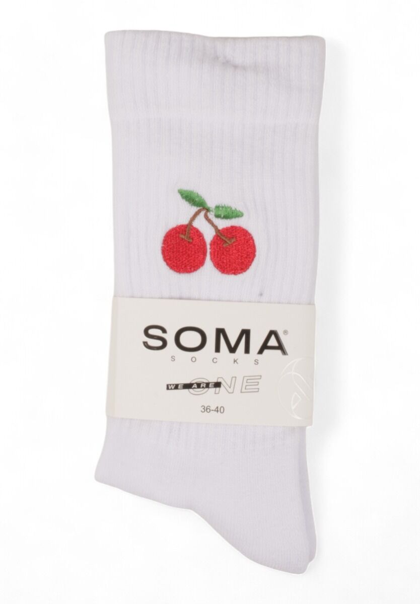 Κάλτσες γυναικείες Rib με κέντημα Soma Cherry