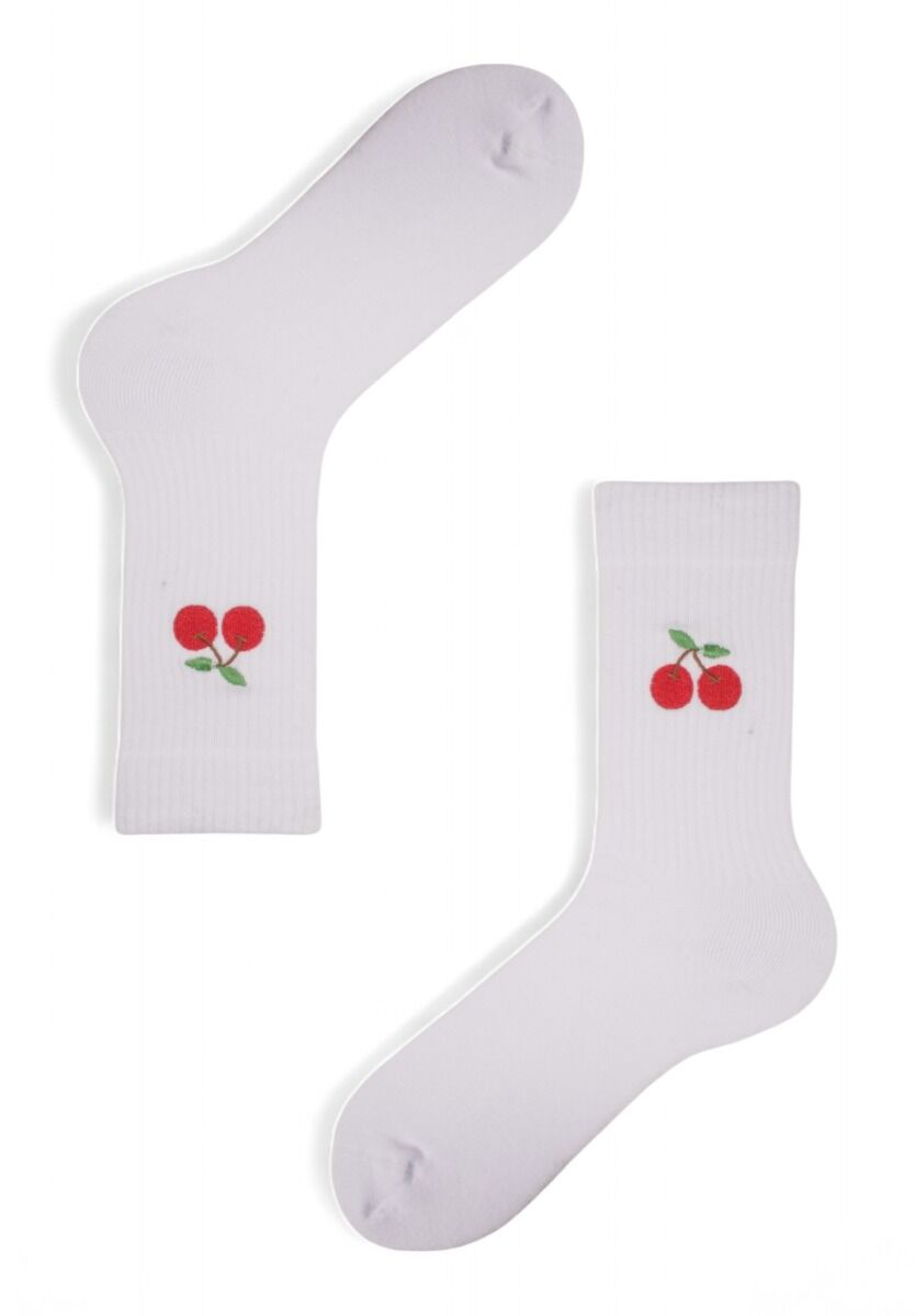 Κάλτσες γυναικείες Rib με κέντημα Soma Cherry