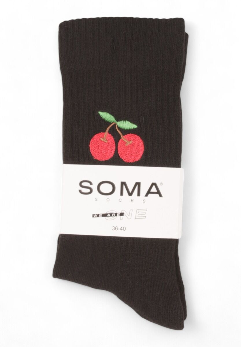Κάλτσες γυναικείες Rib με κέντημα Soma Cherry