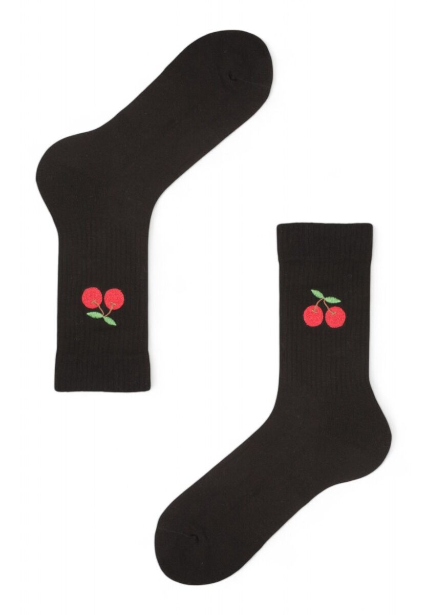 Κάλτσες γυναικείες Rib με κέντημα Soma Cherry