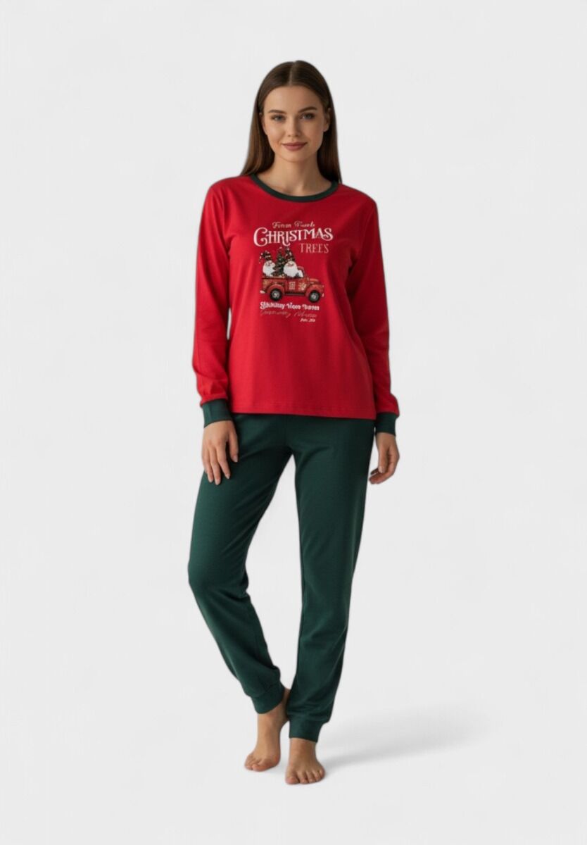 Εφηβική χριστουγεννιάτικη πιτζάμα Nina Club “Christmas Truck” κόκκινο-πράσινο, 100% βαμβάκι