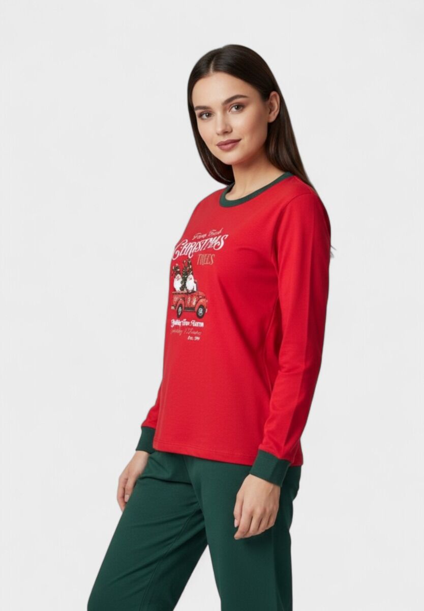 Εφηβική χριστουγεννιάτικη πιτζάμα Nina Club “Christmas Truck” κόκκινο-πράσινο, 100% βαμβάκι