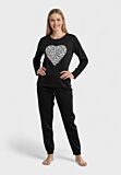 Γυναικεία βαμβακερή πιτζάμα Cherry Underwear Heartbeat Cozy με μαύρη μπλούζα και λευκή καρδιά