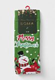 Χριστουγεννιάτικες πετσετέ κάλτσες Soma Socks “Merry Christmas Snowman” με σχέδιο Άγιο Βασίλη, χιονάνθρωπο και τάρανδο σε πράσινο φόντο