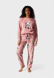 Γυναικεία fleece πιτζάμα Vienetta Hello Panda ροζ – μπλούζα και παντελόνι