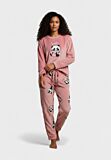 Γυναικεία fleece πιτζάμα Vienetta Hello Panda ροζ – μπλούζα και παντελόνι