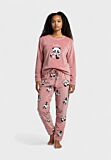 Γυναικεία fleece πιτζάμα Vienetta Hello Panda ροζ – μπλούζα και παντελόνι