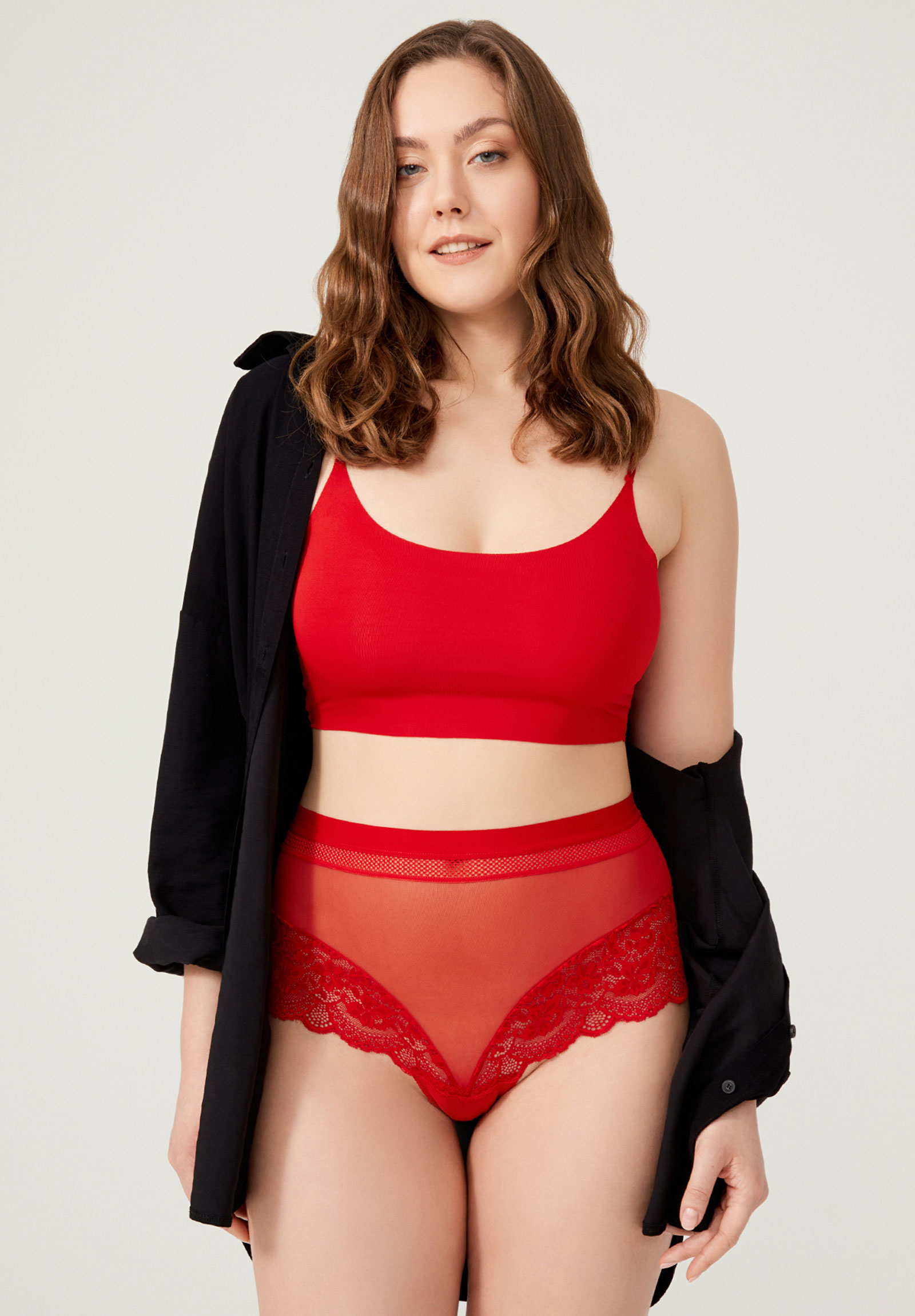 Σλιπ Plus Size με διαφάνεια Cottonhill Rosetta CH6059-Κόκκινο φωτογραφία