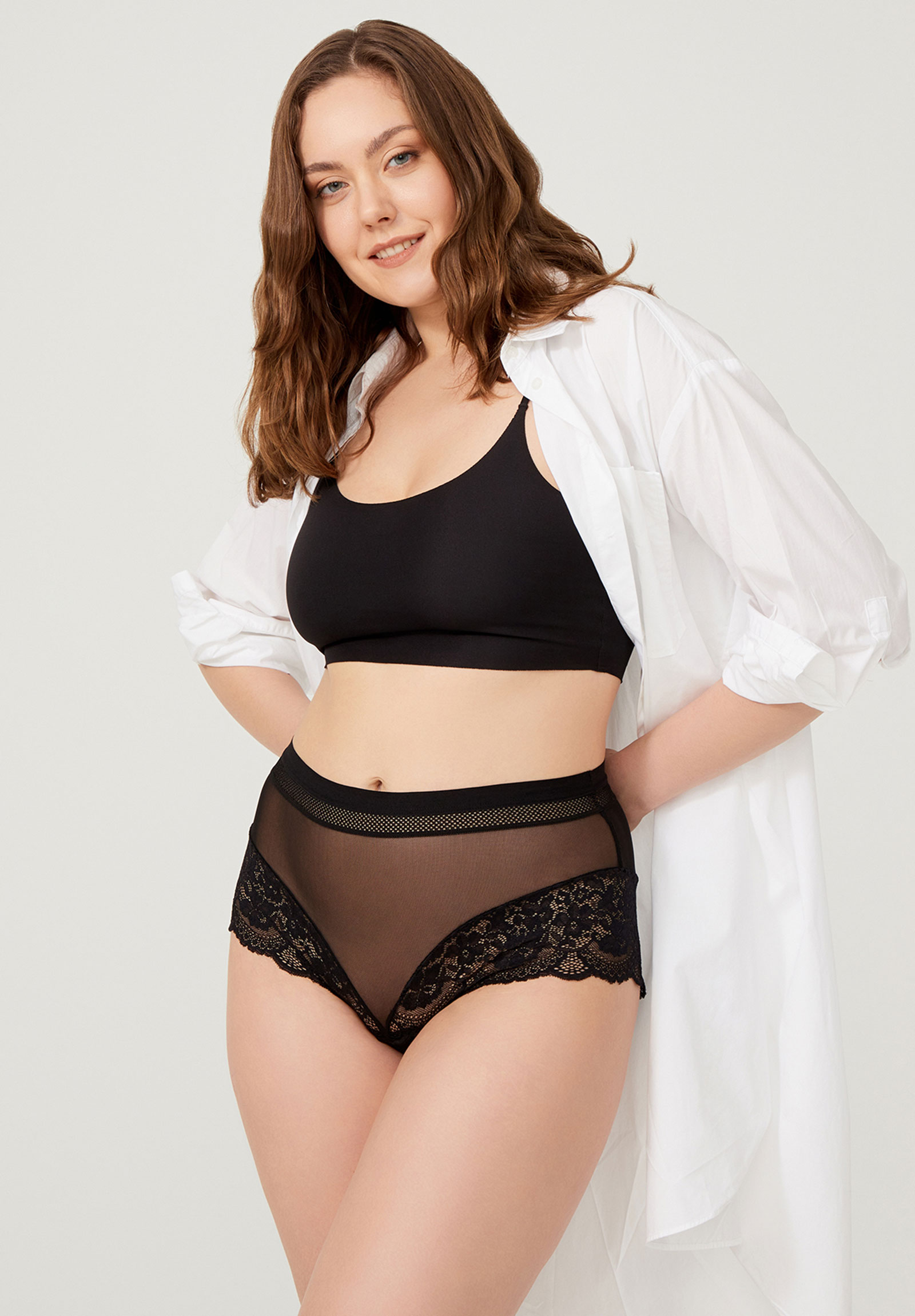 Σλιπ Plus Size με διαφάνεια Cottonhill Rosetta CH6059-Μαύρο φωτογραφία