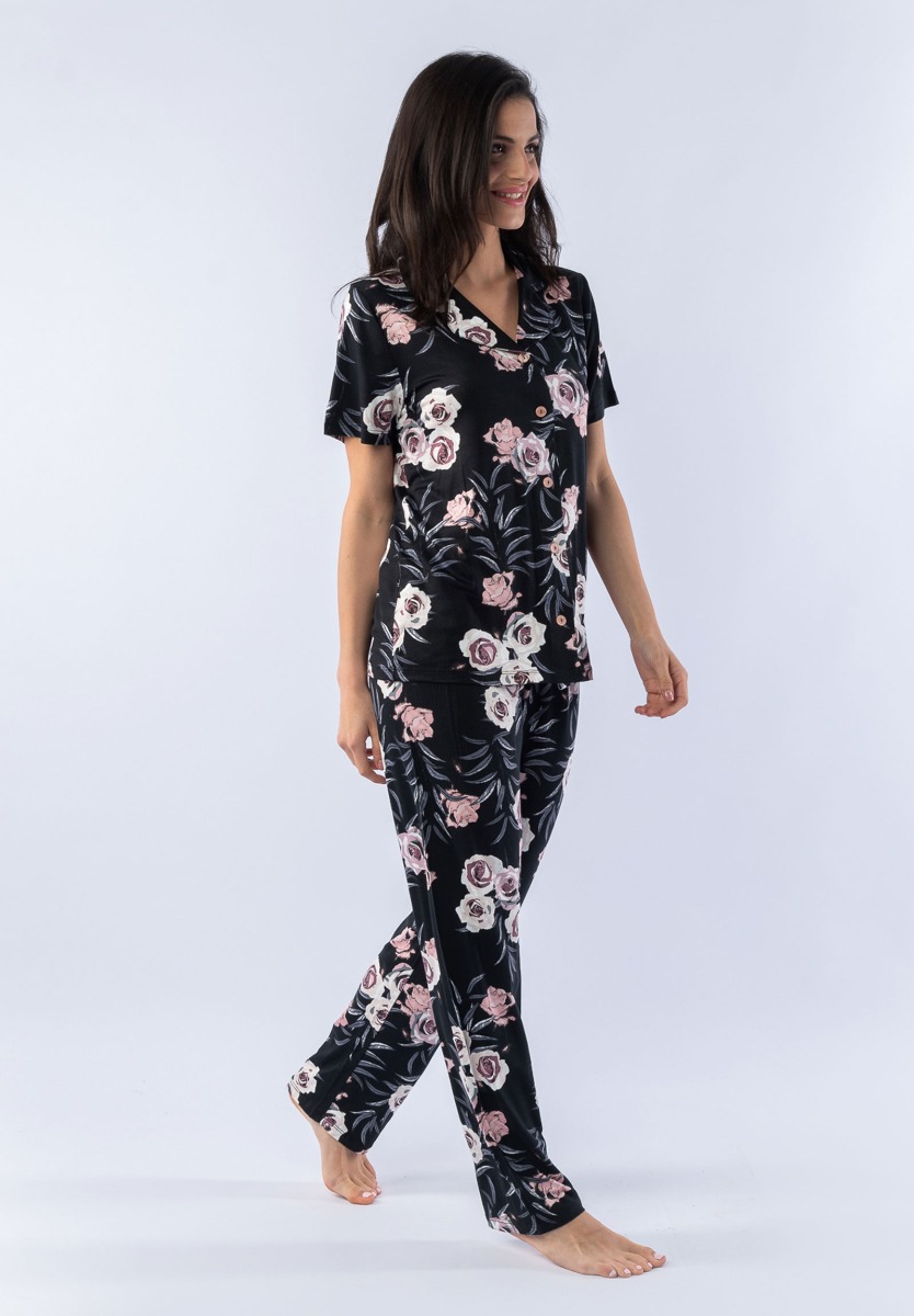 Πιτζάμα γυναικεία με μακρύ παντελόνι Black Floral 12644 φωτογραφία